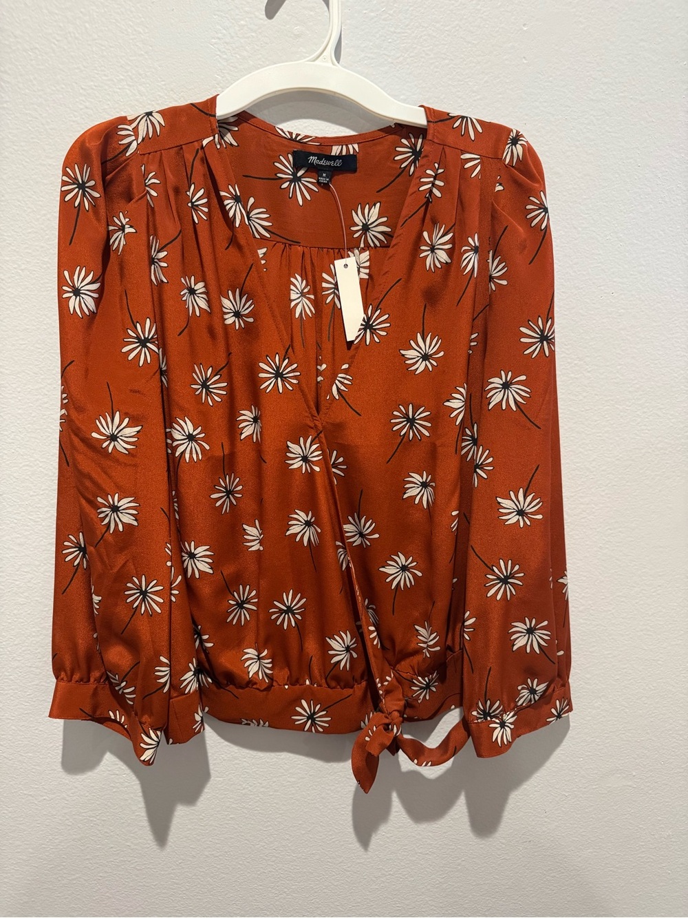 Madewell Rust Floral Tie-Waist Blouse